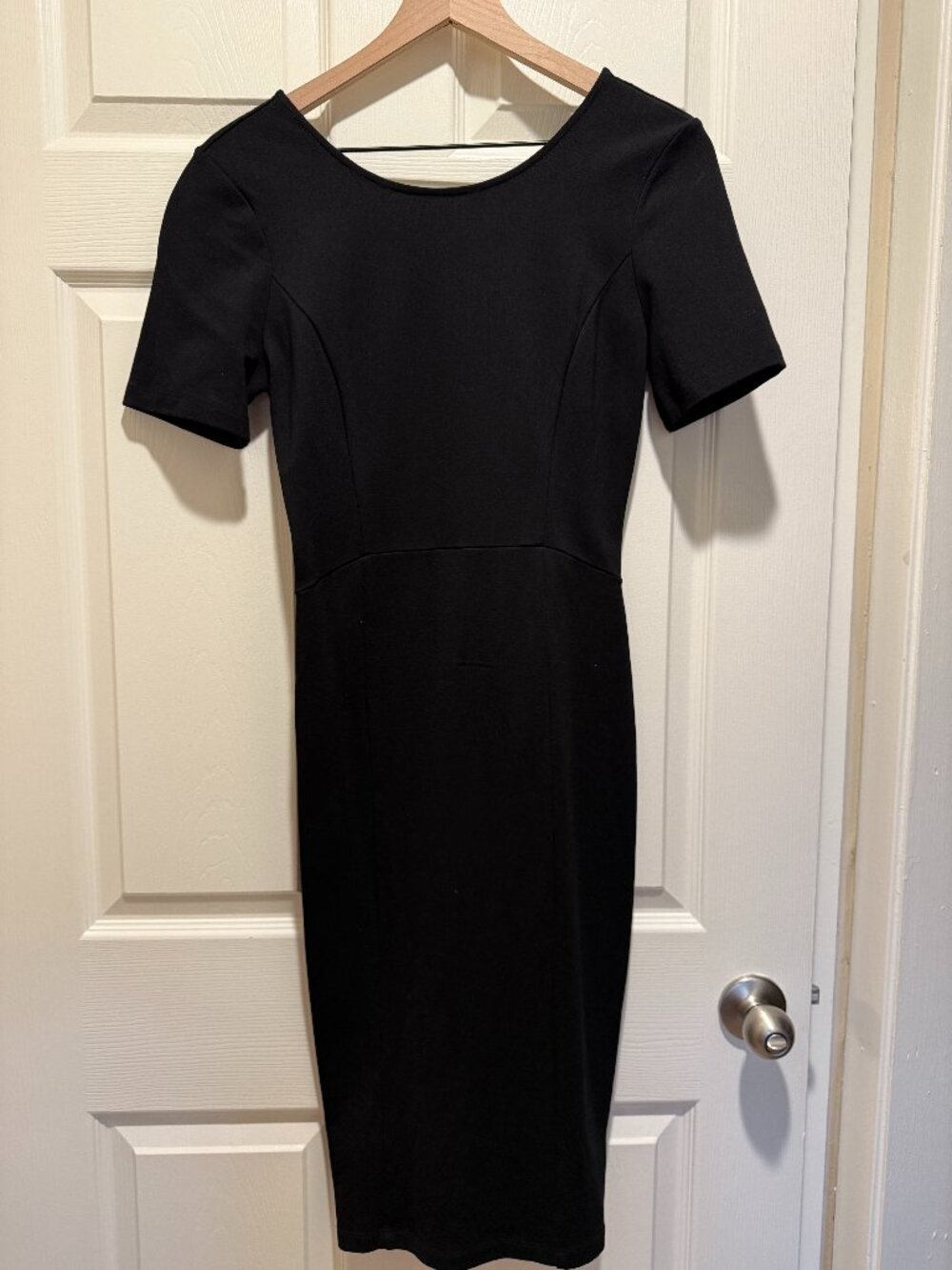 Ali & Jay Black Zip Back Ponte Sheath Dress, Size Medium